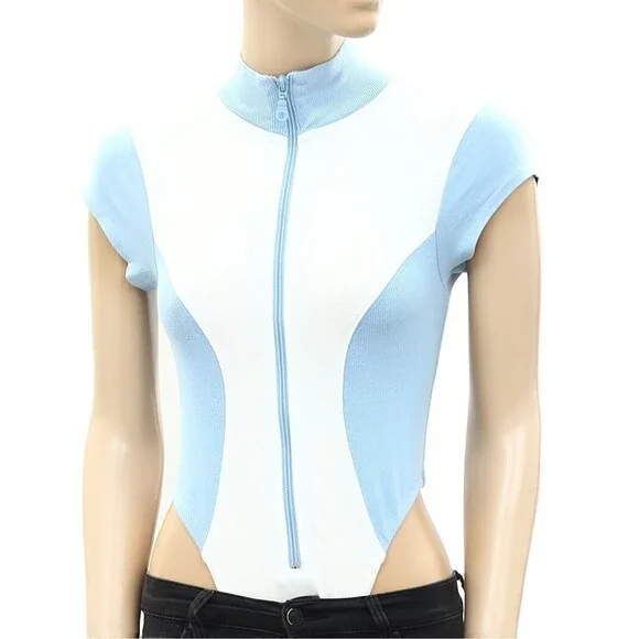 Out From Under Urban Outfitters Samira Bodysuit Top High Neck Zip-Up S 285380 - Picture 7 of 9